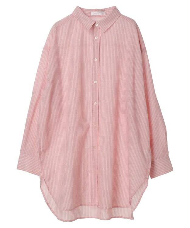 Green Parks 綿麻混タブ付オーバーサイズシャツチュニック Pink
