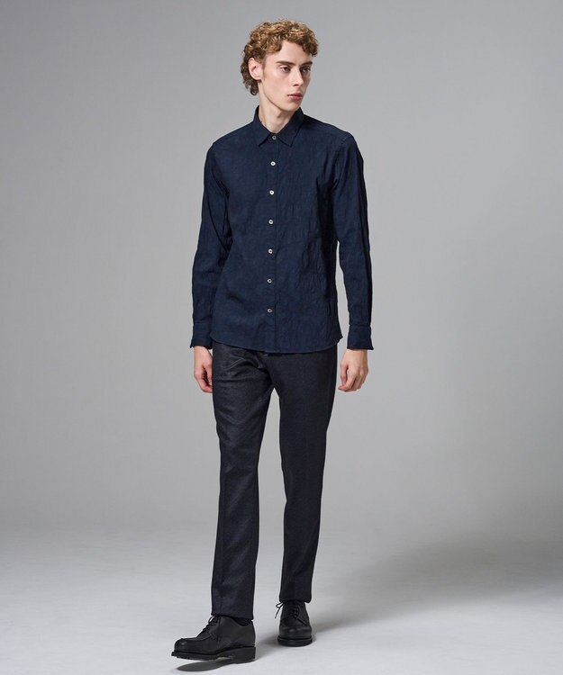 JOSEPH HOMME アブストラクトジャガードストレッチ　レギュラーカラーシャツ ネイビー系
