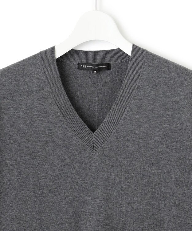 23区 【洗える】シルクコットン Vネック ニット ライトグレー系