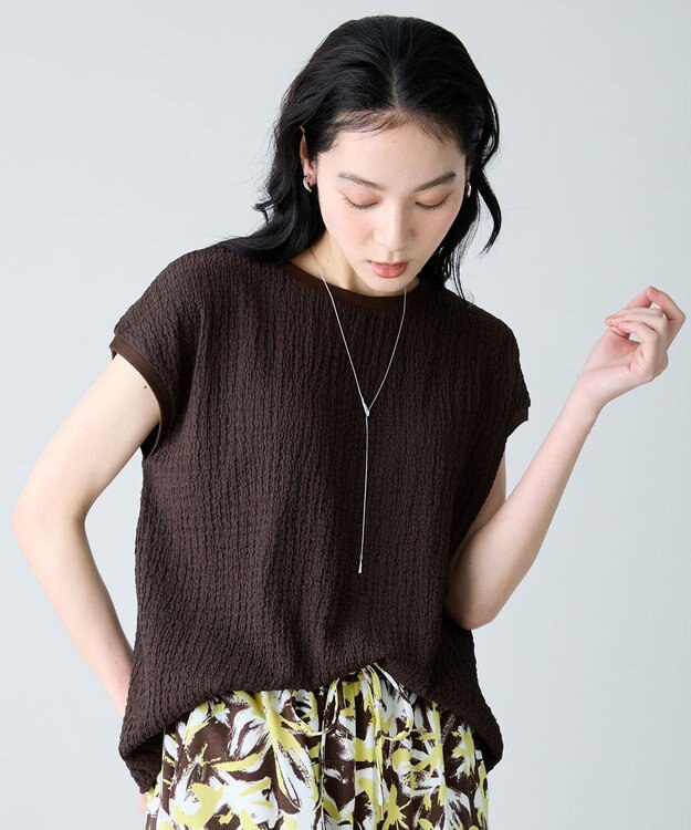 ANY L レースフレンチスリーブプルオーバー ブラウン