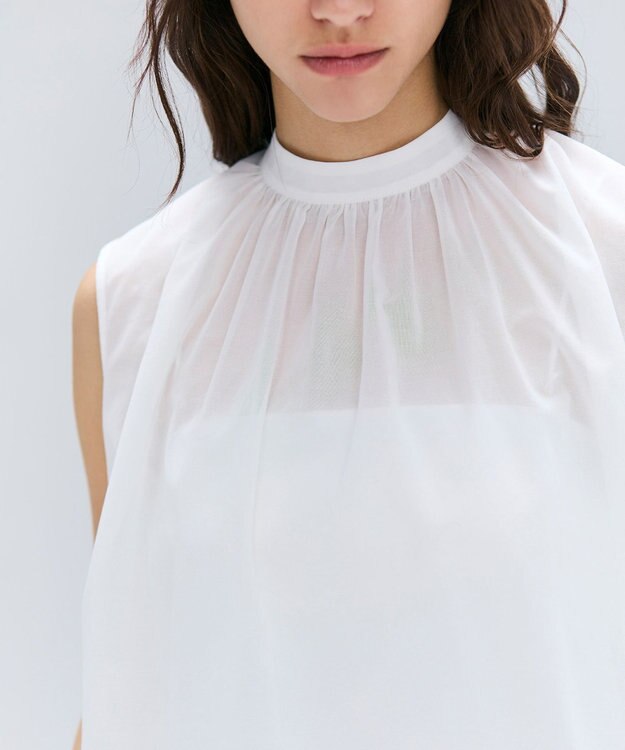 BEIGE， 【洗える】BAC / コットンバックボウタイノースリーブブラウス White