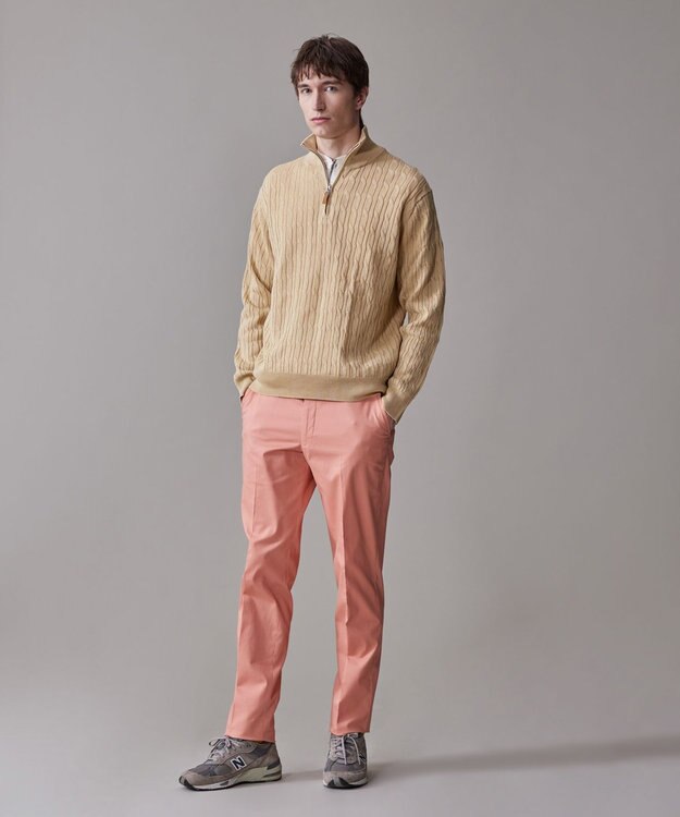 J.PRESS MEN ギマコットン ケーブルハーフジップ ニット ベージュ系
