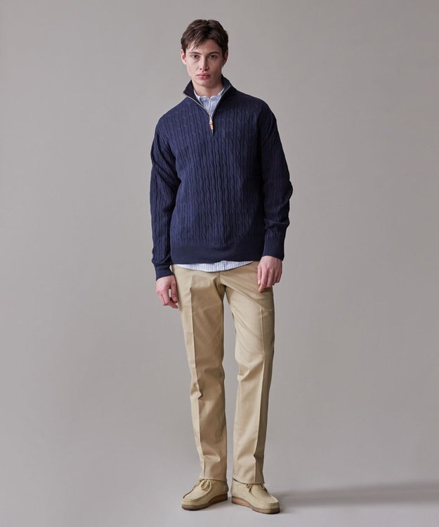 J.PRESS MEN ギマコットン ケーブルハーフジップ ニット ネイビー系