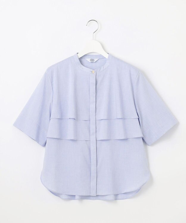 J.PRESS LADIES L 【洗える】ラミーポプリン ティアード ブラウス サックス系