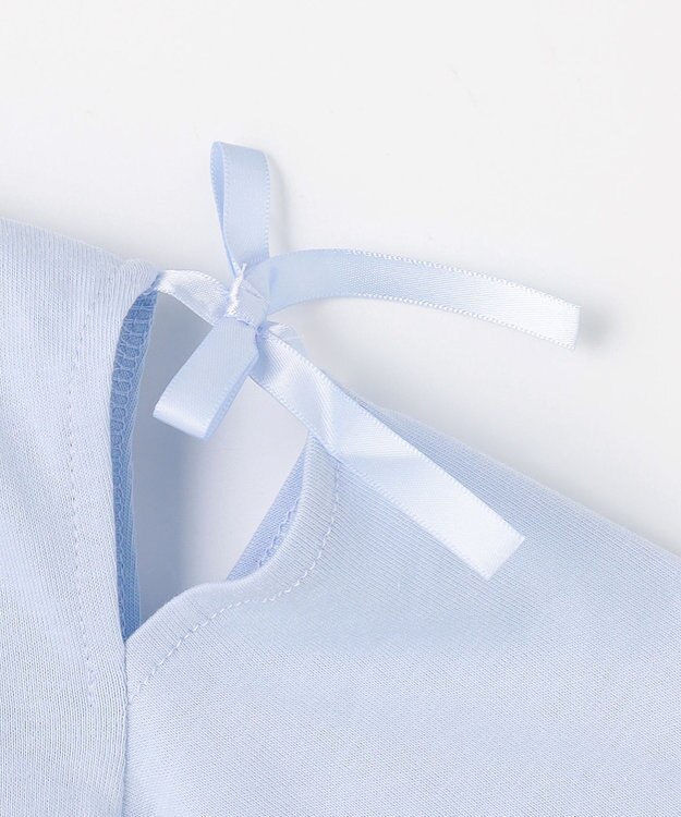 ANY KIDS 【洗濯機可能】肩あき ロゴ刺繍Tシャツ サックスブルー