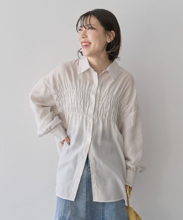 Green Parks 脇シャーリングシャツ Stripe Ivory