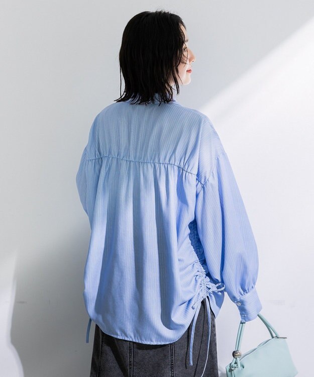 Green Parks 脇シャーリングシャツ Stripe Blue