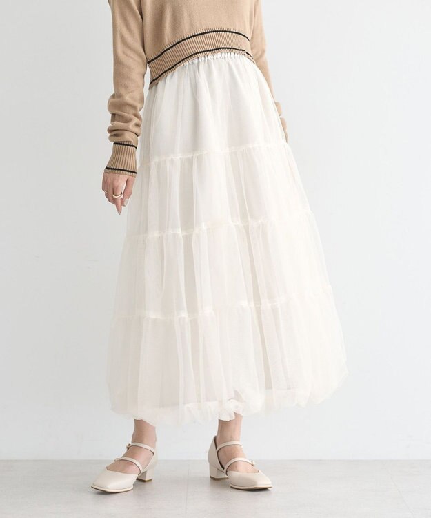 earth music&ecology チュールバルーンスカート Light Beige
