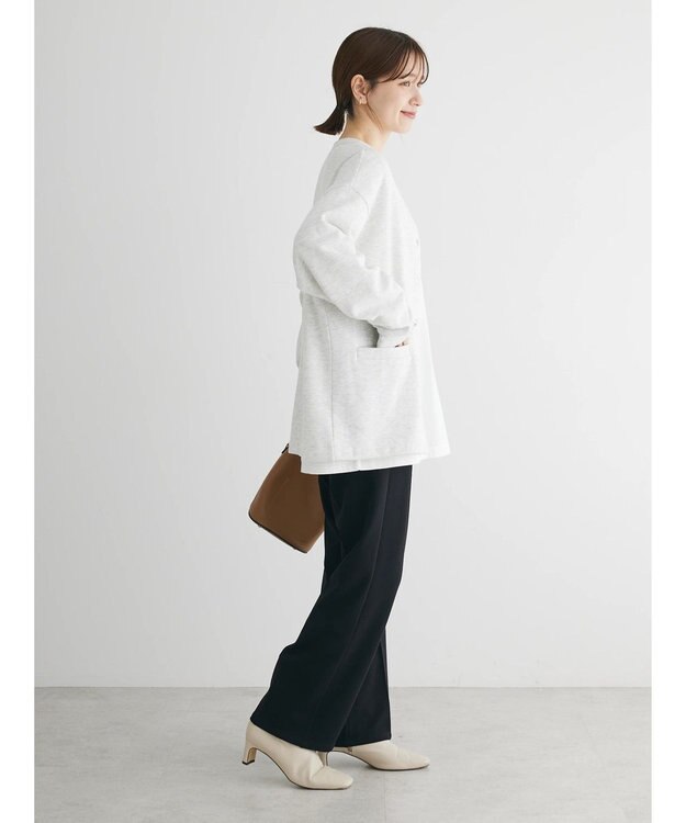 Green Parks 裏起毛ミディ丈ドットボタンカーディガン Gray Mixture