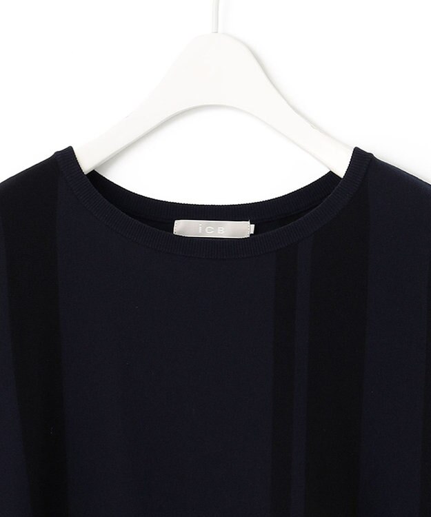 ICB 【洗える】 ヴィスコースワイド 配色デザインプルオーバー ネイビー×ブラック系