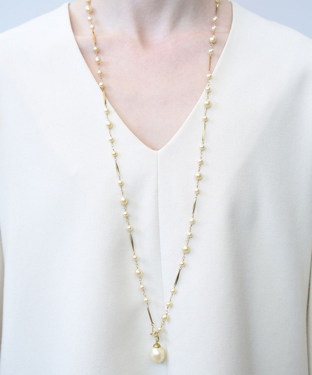 monshiro ガラスパールチェーンロングネックレス ホワイト