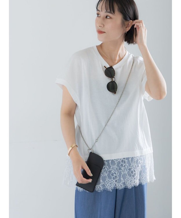 Te chichi 【接触冷感/マシンウォッシャブル】レースヘムTシャツ《2026 SUMMER LOOK item》 オフホワイト