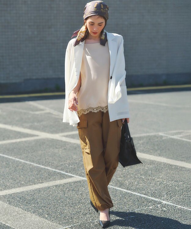 23区 L 【SLOW/一部店舗限定】ハイカウントギャバ パラシュート カーゴパンツ モスグリーン系