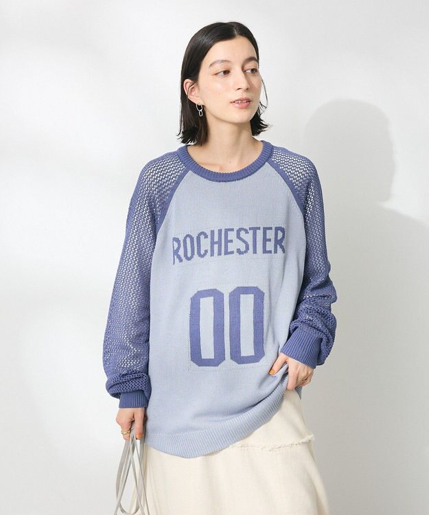 CRAFT STANDARD BOUTIQUE ロゴジャガードメッシュニットプルオーバー Blue