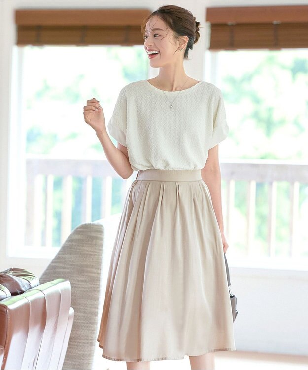 Tiaclasse 【洗える】ふくれジャカードカフス付きカットソー オフホワイト