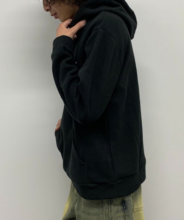 WEGO 【ユニセックス着用ITEM】ワッフルフリースOP刺繍プルパーカー ブラック