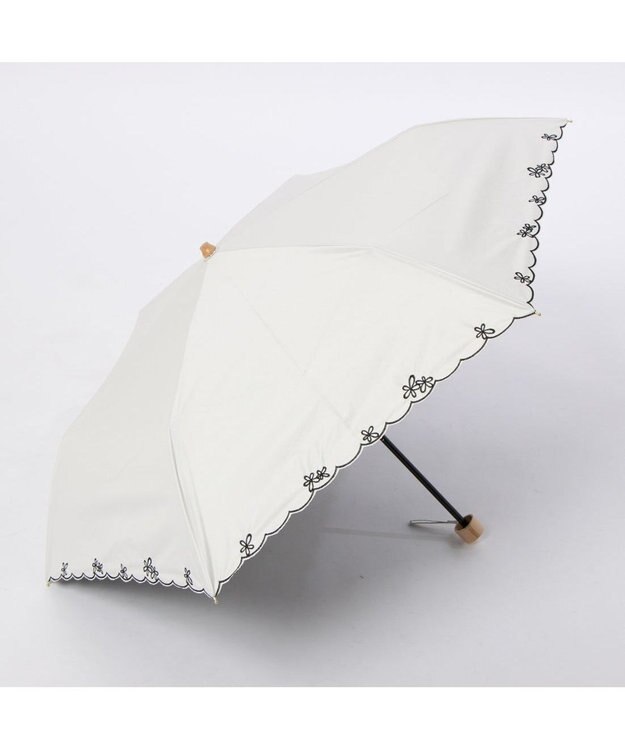 UNBILLION カシュネ cachenez /【晴雨兼用　日傘　UVカット率・遮光率100％生地使用 】PUプチフラワー刺繍ミニ折りたたみ傘 ホワイト