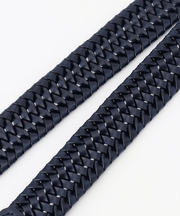 JOSEPH ABBOUD 【キングサイズ・イタリア素材・ストレッチ・日本製】ストレッチレザーメッシュ ベルト ネイビー系