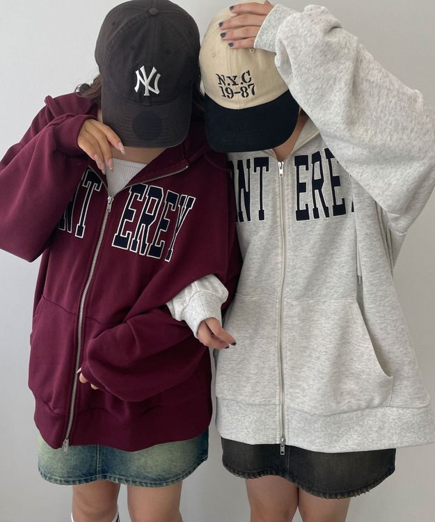 WEGO ロゴWジップビッグパーカー ワイン