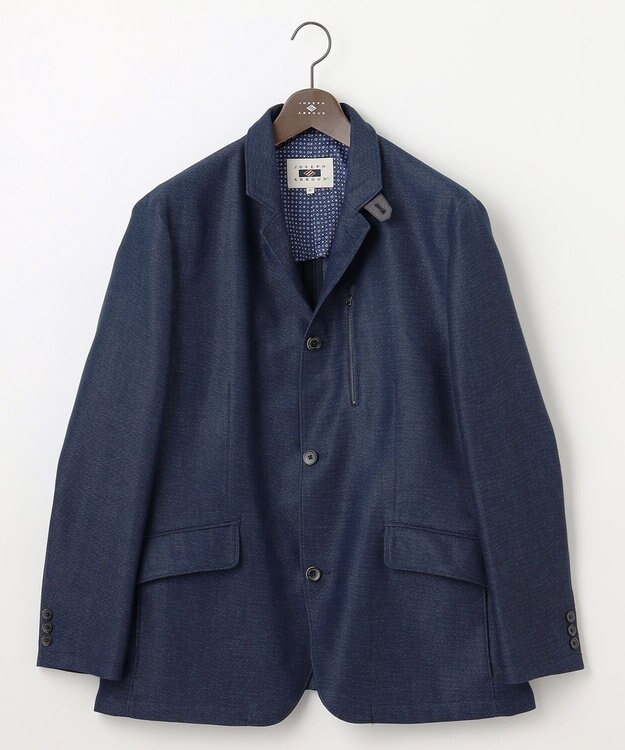 JOSEPH ABBOUD 【キングサイズ・清涼/軽量/ストレッチ/ソフト】プリントレノクロス コンバーチブル ジャケット ネイビー系