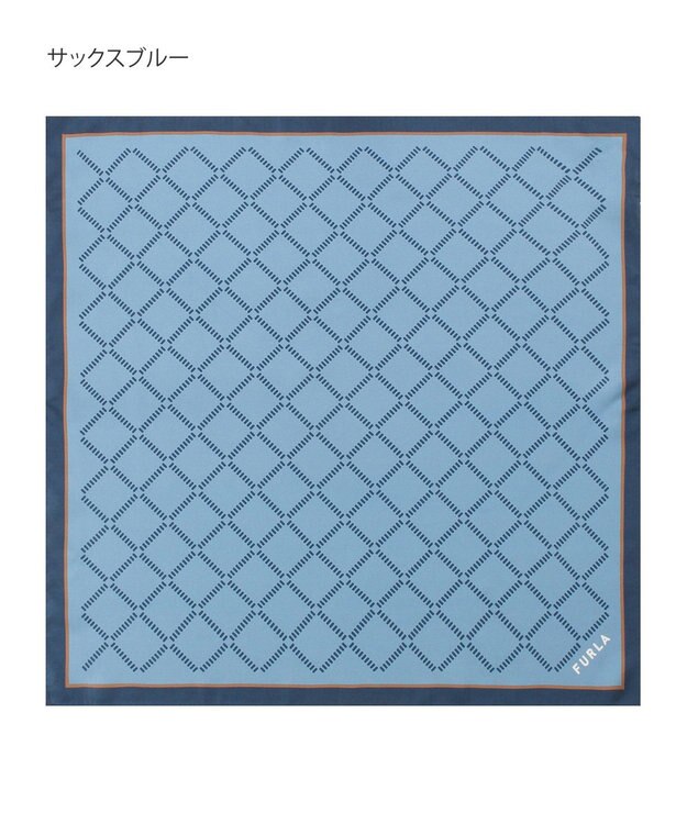 MOONBAT 【シルク100%】FURLA (フルラ) ダイアゴナルチェック 格子柄 シルクプリントスカーフ 58cm×58cm UV対策 手洗い可能 サックスブルー