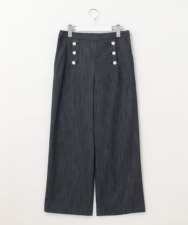 J.PRESS LADIES 【洗える】セルロースシャンブレー セミワイド マリン パンツ ネイビー系