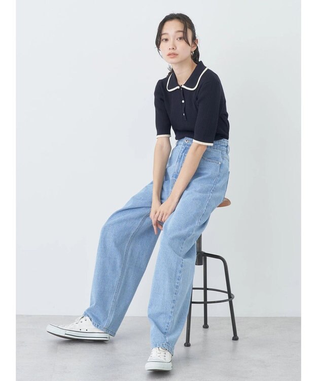 earth music&ecology ハイショクポロニット Navy