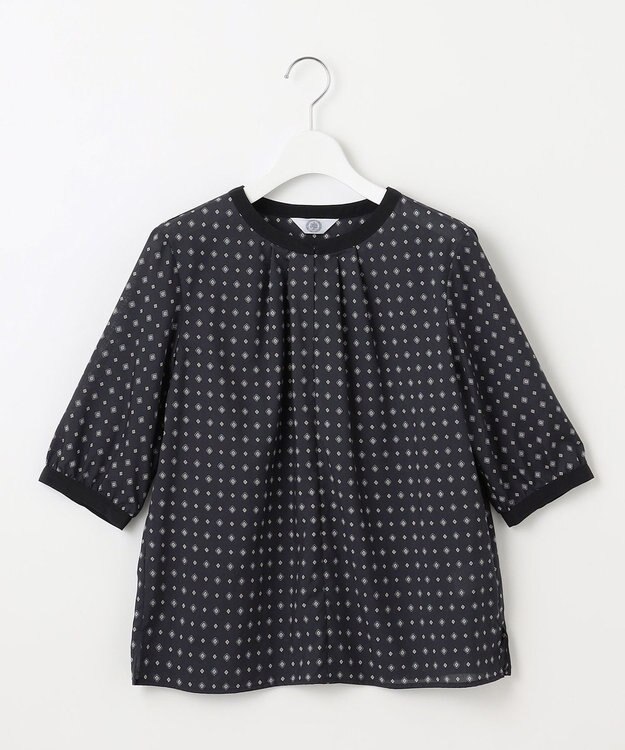 J.PRESS LADIES S 【洗える】ジオメトリックプリント ブラウス ネイビー系