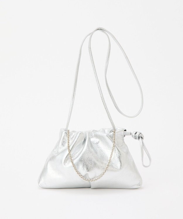 russet レザー巾着ミニショルダーバッグ(CE-1637) Silver