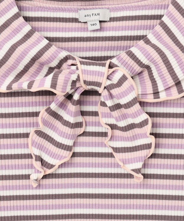 ANY KIDS リボン テレコボーダー Ｔシャツ ピンク系