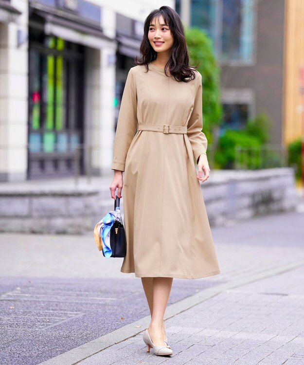 ANY SIS シャンブレーベルテッド ワンピース ライトベージュ