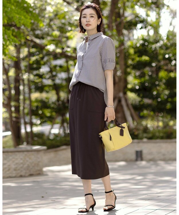 J.PRESS LADIES 【洗える】アセVisギンガム シャツ ブラウス スレート×ベージュ系