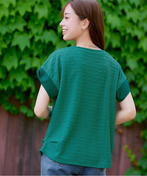 Tiaclasse 【洗える】ふくれジャカードカフス付きカットソー グリーン