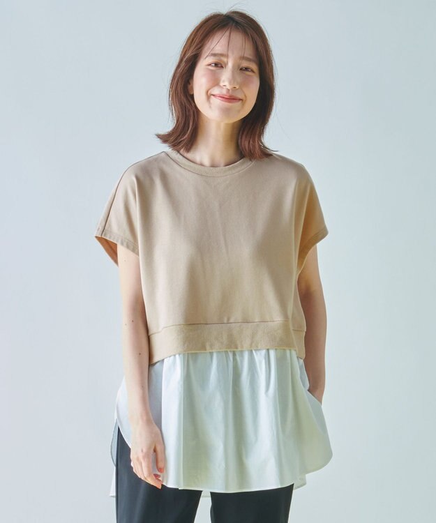 ANY L 裏毛レイヤード風トップス ベージュ