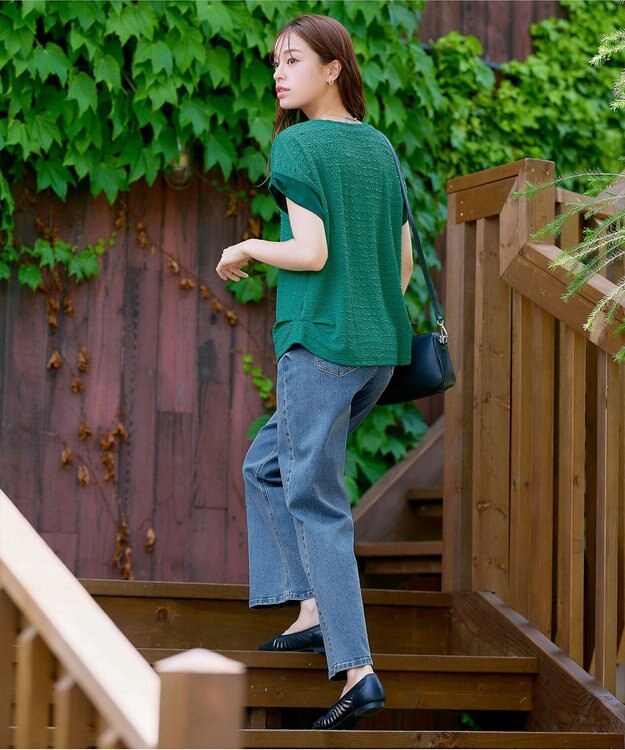 Tiaclasse 【洗える】ふくれジャカードカフス付きカットソー グリーン