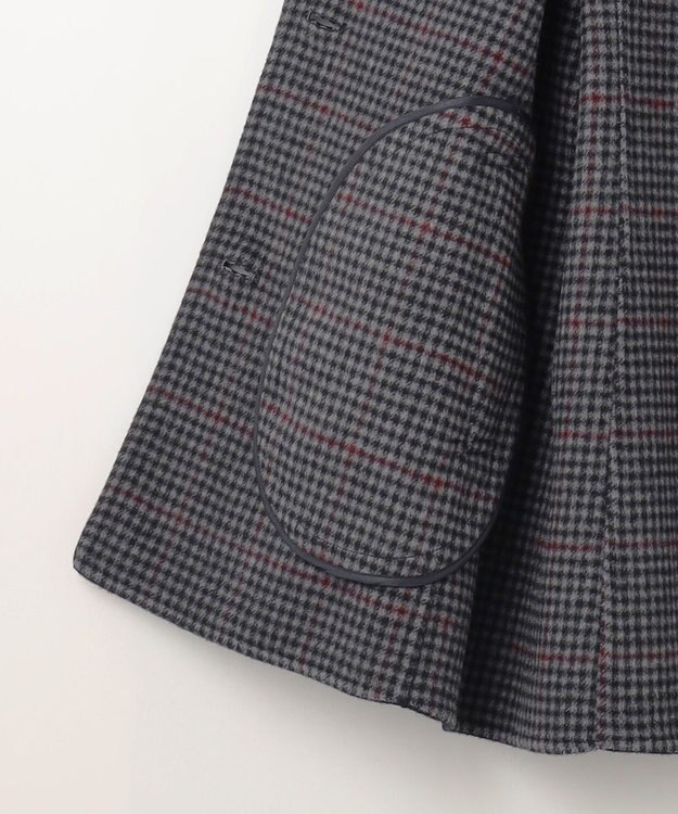 J.PRESS LADIES L ウールナイロンリバーチェック フード付き コート ネイビー×チェック系