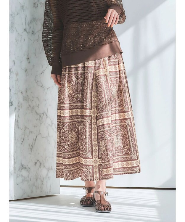 Green Parks ■ＥＳＣＡＲ　スカーフパネルｐｔギャザースカート Brown