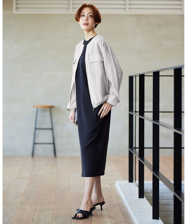 ICB リヨセルナイロンワッシャー ノーカラーブルゾン トープ系