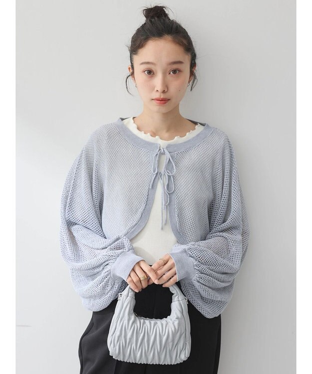 earth music&ecology リボンメッシュボレロ Light Gray