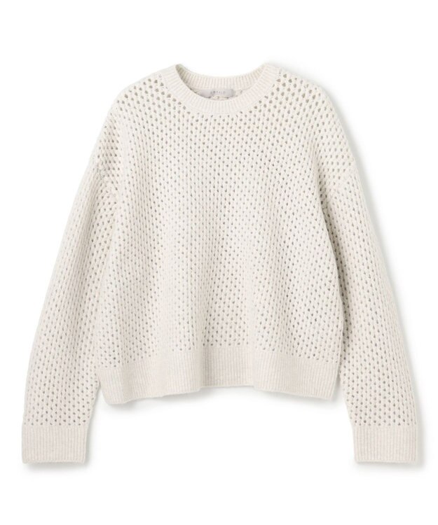 UNFILO L 【野呂佳代さん着用】ふわふわニット メッシュプルオーバー グレージュ