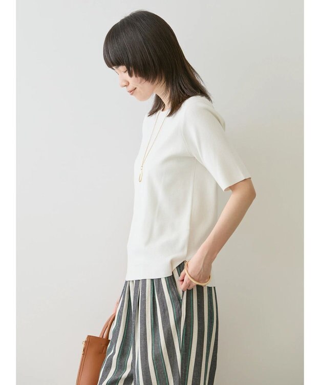 AMERICAN HOLIC ５分袖リブニットプルオーバー Off White