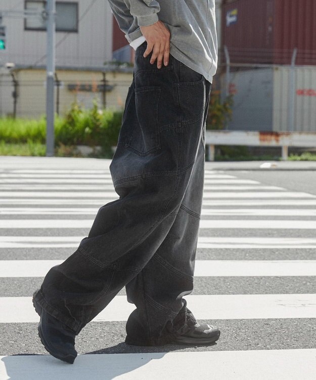 WEGO スーパービッグバレルレッグデニムパンツ ブラックその他