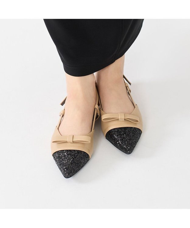 MODE ET JACOMO <carino>グリッターコンビフラットシューズ ベージュコンビ