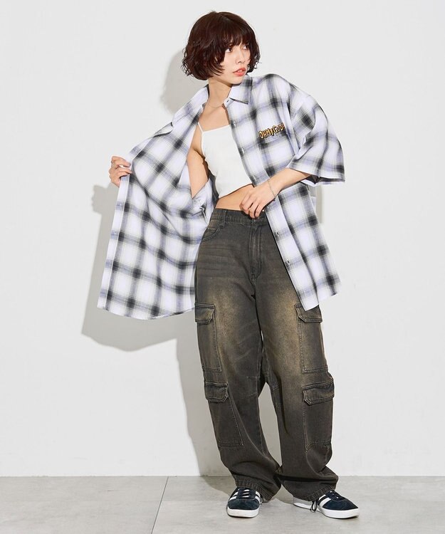 WEGO 【ユニセックス着用アイテム/綿100%/MLサイズ展開】別注NEW　JACKオンブレチェックシャツ（S） ホワイトチェック1