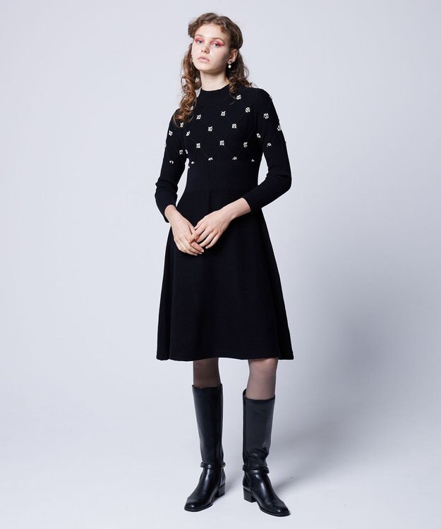 TOCCA 【洗える】PEARL BOUQUET KNITDRESS ニットドレス ブラック系