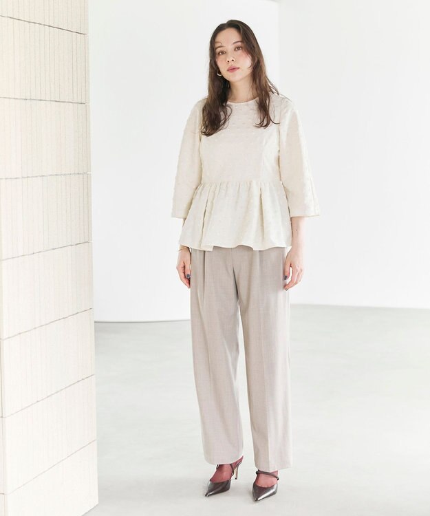 #Newans 【洗濯機可】ジャガ―ドドットペプラムブラウス オフ