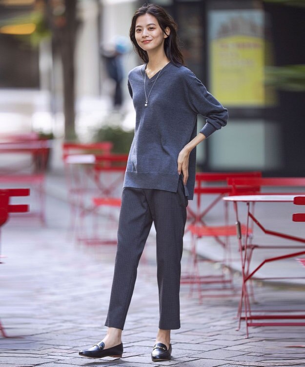 J.PRESS LADIES S 【洗える】30/2 TR ドビー ガンクラブ テーパード パンツ グレー系3