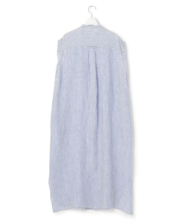 23区 【洗える】LIBECO ノースリーブ シャツ ワンピース ブルーストライプ