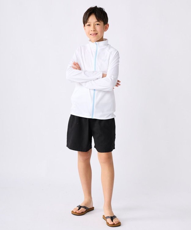 OP／FILA 【Ocean Pacific】フルジップ OPロゴラッシュガード ホワイト×サックス