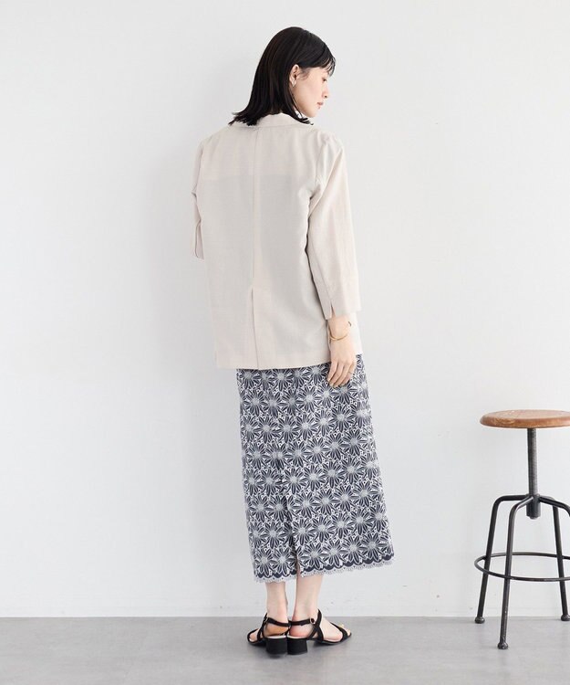 YECCA VECCA フラワーレースロングナロースカート Navy